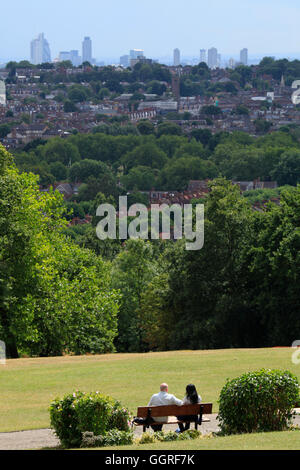 Blick auf London von Alexandra Park in Muswell Hill Stockfoto