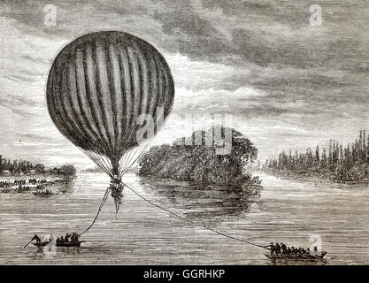 Ungelenkte Ballon-e-Mail-Transport während der Belagerung von Paris 1870-1871 Stockfoto