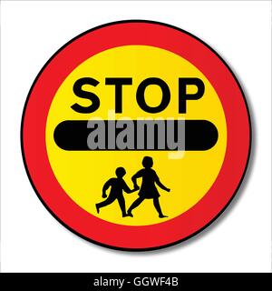Ein große Hand-held "Stop Kinder" Zeichen außerhalb der Schulgebäude durch Verkehr Kontrolle Monitore oder "Lollipop" Personen verwendet. Stock Vektor