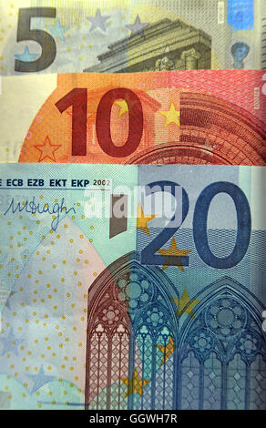 Fünf, zehn und zwanzig Euro notes Stockfoto