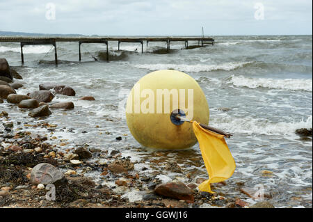 Freistehende Boje an Land Strand Erteboelle (Ertebølle), Dänemark Stockfoto