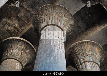 Ägypten, Esna, Iunyn, Ta-Sened, Tempel für den Gott Khnum.Columns von der Säulenhalle. Stockfoto