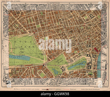 WEST END LONDON. Belgravia Mayfair Soho Marylebone Westminster, 1932 alte Karte Stockfoto