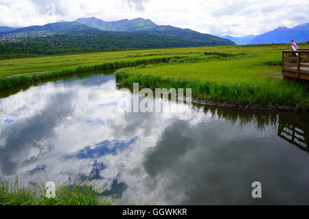 Slough bei Potter Marsh Tierbeobachtungen Boardwalk in Anchorage, Alaska Stockfoto