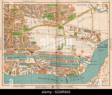 E LONDON Beckton Plaistow Silvertown Woolwich Canning Town Royal Docks, 1938 Karte Stockfoto