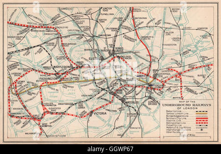 LONDONER U-BAHNEN. Vintage Röhren Karte, 1938 Stockfoto