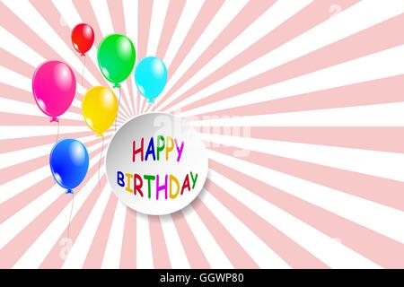 Einfach Happy Birthday Card mit bunten Luftballons um die Kreisform mit einem Schild Happy Birthday. Stock Vektor