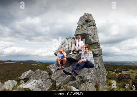 Familientag auf dem Stiperstones Hügel in der Grafschaft Shropshire Stockfoto