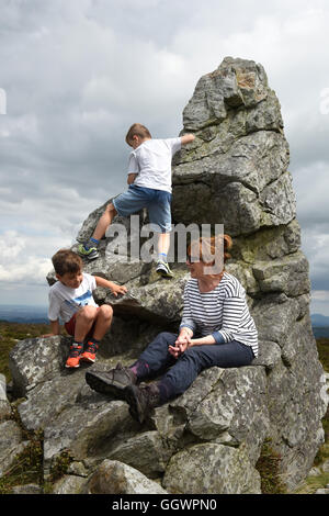 Familientag auf dem Stiperstones Hügel in der Grafschaft Shropshire Stockfoto