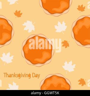 Kürbiskuchen mit Blätter nahtlose Muster Stock Vektor