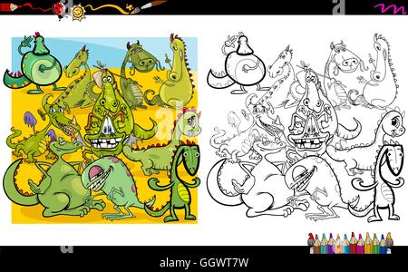 Cartoon-Illustration des Drachen Fantasiefiguren Coloring Book-Aktivität Stock Vektor