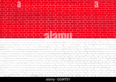 Flagge von Indonesien, Monaco, Hessen auf Brick Wand Textur Hintergrund. Indonesische Nationalflagge. Stockfoto