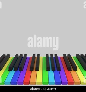 isolierte Klaviertastatur in Regenbogenfarben Stockfoto