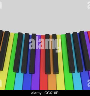 isolierte Klaviertastatur in Regenbogenfarben Stockfoto