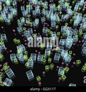 Zusammensetzung der abstrakten geometrischen Figuren auf schwarzem Hintergrund Stockfoto