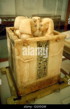 Alabaster Kanopen verwendet, um die inneren Organe der Mumie von Tut Ankh Amon zu speichern. Kairo, Ägypten. Stockfoto