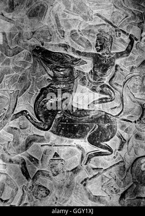 Darstellung des Ramayana-Mythos auf der südlichen Galerie OfAngkor Wat. Siem Reap, Kambodscha. Stockfoto