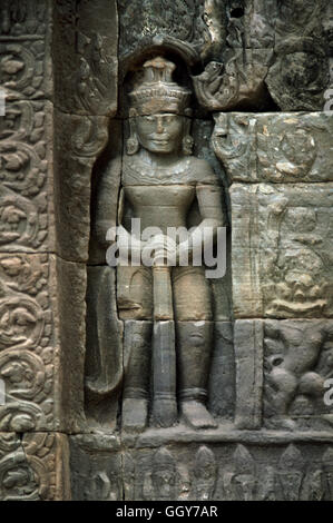 Apsara-weibliche Gottheit Abbildung an der Wand des Prasat Ta Som Tempel in Angkor Wat, Kambodscha. Stockfoto