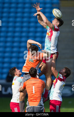 Ricoh Arena in Coventry, UK. 7. August 2016. Singha Premiership 7 s Rugby. Finaltag. Newcastle Falcons prop Dan Temm. © Aktion Plus Sport/Alamy Live-Nachrichten Stockfoto