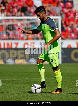 Mainz, Deutschland. 7. August 2016. Liverpools Emre kann in Aktion während der Fußball-Testspiel zwischen FSV Mainz 05 und FC Liverpool an Opel Arena in Mainz, Deutschland, 7. August 2016. Foto: RONALD WITTEK/Dpa/Alamy Live News Stockfoto