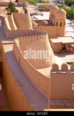 Blick auf die Stadtmauern in Chiwa, Usbekistan Stockfoto