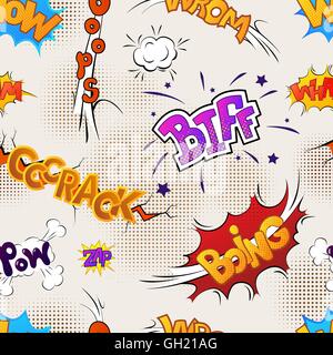 Comics-Farbeffekte auf altem Papier, nahtlose Muster Stock Vektor