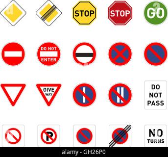 Satz von Verkehrszeichen, isoliert auf weiss Stock Vektor