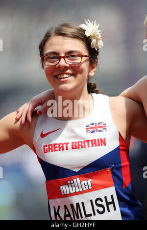 Sophie KAMLISH nach der Frauen 100m T44, 2016 IPC Jubiläumsspiele, Queen Elizabeth Olympic Park, Stratford, London, UK. Stockfoto