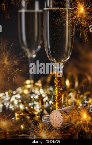 Glas Sekt im Urlaub Stockfoto