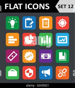 Universelle bunte flache Icons. Set 12. Stock Vektor