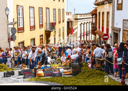 La Orotava, Teneriffa, Spanien - 11. Juni 2015: Das fest von Corpus Christi ist eine der am tiefsten verwurzelten Traditionen Te Stockfoto