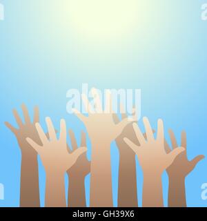 Handzeichen gegen das Licht. Glaube und Hoffnung Konzept. Vektor-illustration Stock Vektor