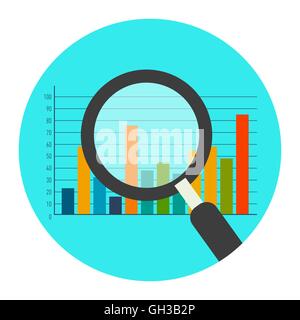 Analytik-Symbol. Flache Darstellung. In farbigen Kreis auf weißem Hintergrund isoliert. Stock Vektor