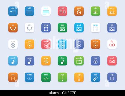 Vektor-Datei-Typen-Icon-set Stock Vektor