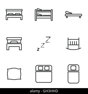 Vektor-Linie Bett Iconset auf weißem Hintergrund Stock Vektor