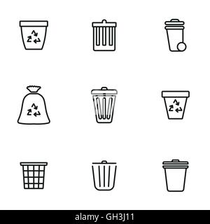 Vector line trash can icon set on white background Stock Vektor