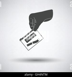 Hand, die Beweise Tasche Symbol auf grauem Hintergrund mit runden Schatten. Vektor-Illustration. Stock Vektor