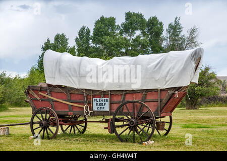 Historische Wagen am Fort Bridger State Historic Site, Wyoming, USA Stockfoto