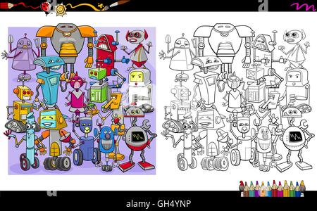 Cartoon-Illustration der lustige Roboter-Zeichen Coloring Book-Aktivität Stock Vektor