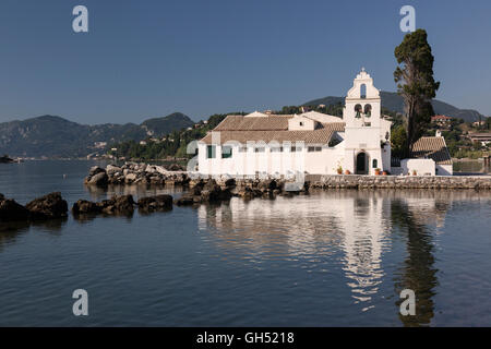 Nahaufnahme des Klosters Panagia Vlacherna, Ionische Inseln, Korfu, Griechenland Stockfoto