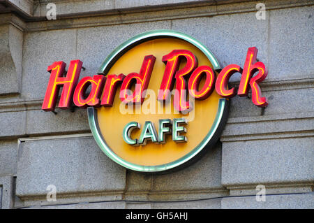 Geographie/Reisen, Spanien, Zeichen im Hard Rock Cafe am Paseo de la Castellana, Madrid, Additional-Rights - Clearance-Info - Not-Available Stockfoto