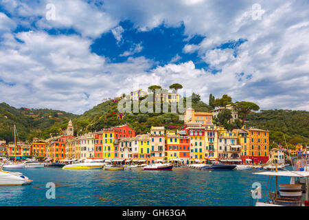 Panorama von Portofino, italienische Riviera, Ligurien Stockfoto