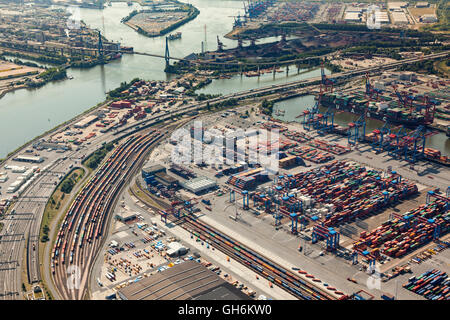 Luftaufnahme des HHLA Container terminal in Hamburg-Altenwerder Stockfoto