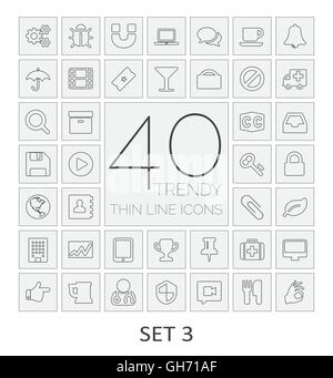 40 dünne Linie Symbole. Set 3. Vektor-Illustration. Stock Vektor
