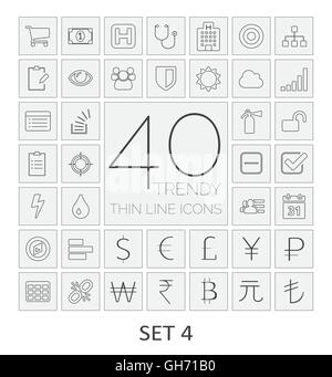 40 dünne Linie Symbole. Set 4. Vektor-Illustration. Stock Vektor