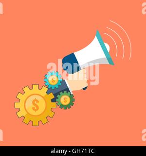 Werbung, marketing-Konzept. Flaches Design stilvoll. Auf farbigem Hintergrund isoliert Stock Vektor