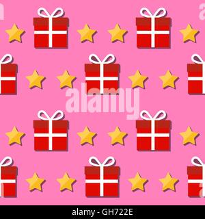 Nahtlose Muster. Geschenkbox und Sterne Symbole. Vektor-Illustration Stock Vektor