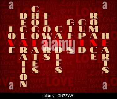 Valentinstag-Grußkarte, Hintergrund mit verschiedenen Worten macht Wort Valentine. Vektor-illustration Stock Vektor