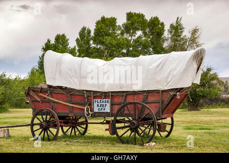 Historische Wagen am Fort Bridger State Historic Site, Wyoming, USA Stockfoto