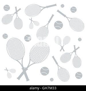 Schönes Bild bunte Schläger und Bälle für Tennis-Unterricht auf weißem Hintergrund Stock Vektor